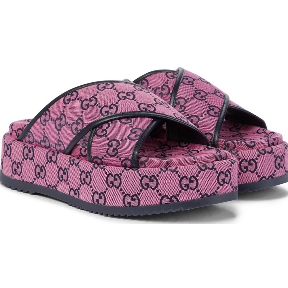 Gucci GG platform canvas slide sandal
